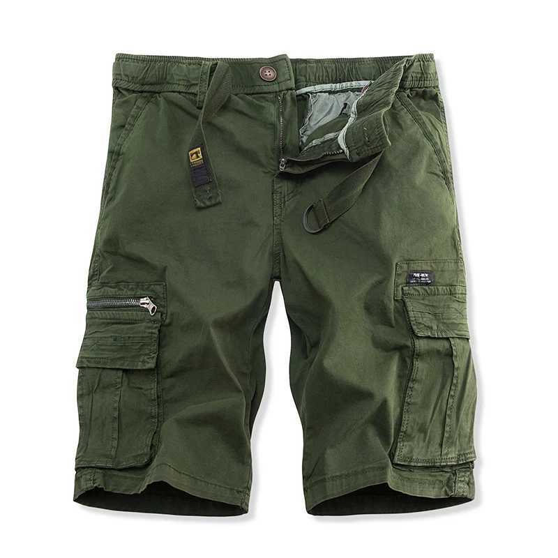 Summer Cotton Cargo Shorts Men Straight Multi Pocket Casual Shorts Mens Fashion Loose Solid Color Outdoor Knee Length Trousers W250614