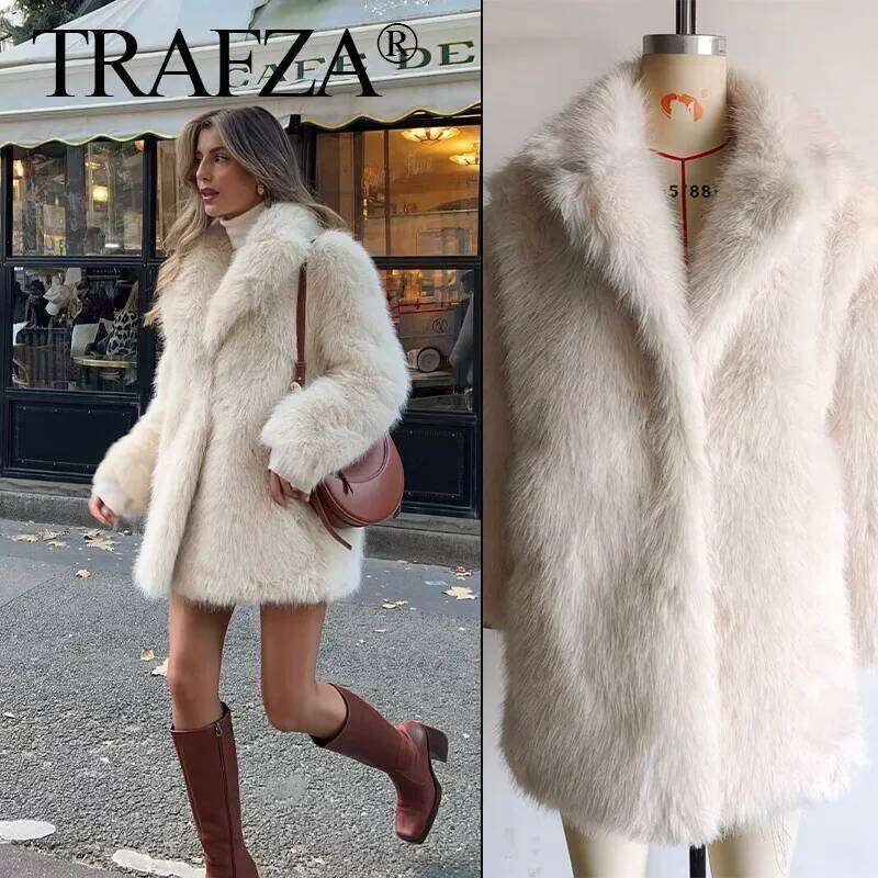 Winter Female Chic Solid White Casual Warm Thicken Faux Fur Coat Fashion Woman Chill Long Sleeve Outerwear