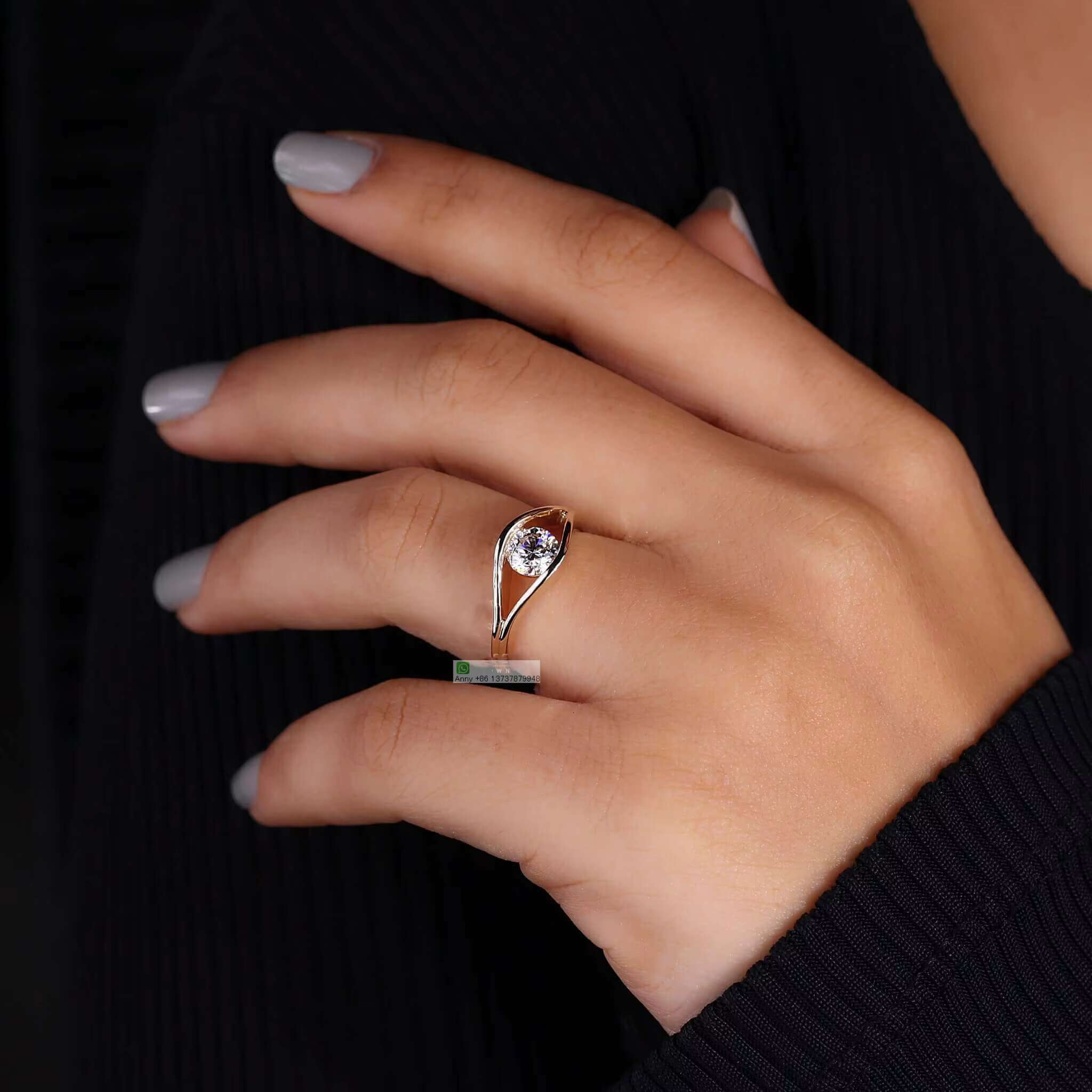 925 Silver Jewelry 14K Gold Plated Eye Shape Round Moissanite Solitaire Engagement Rings Certified Women Wedding Promise Ring