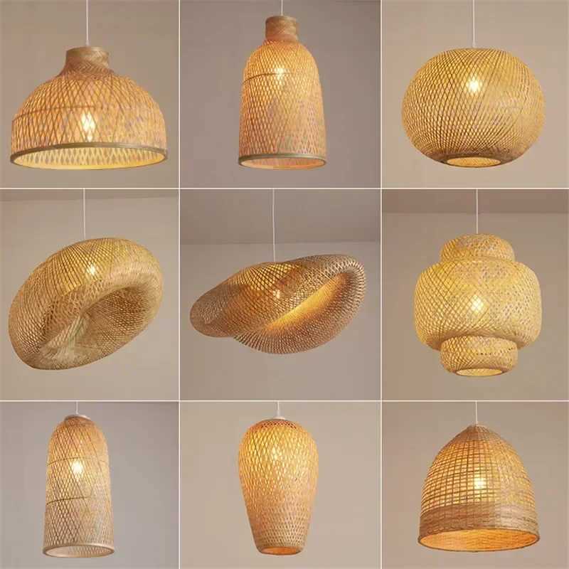 Bamboo Pendant Lamp Rattan Light Hand Woven Chandelier Caf Restaurant Lighting Living Room Art Decor Hanging Lamp IndoorXJ2500613