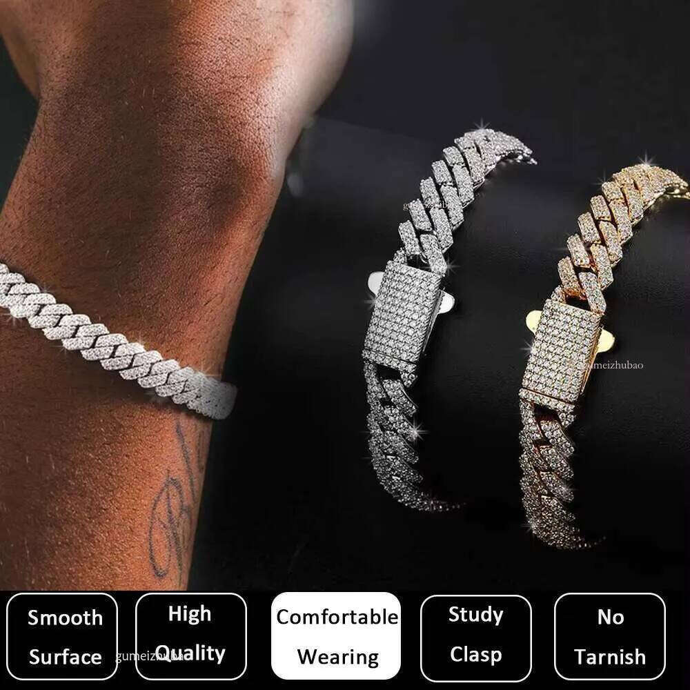 8mm White Gold Sterling Sier VVS Moissanite Dia Cuban Link Chain Bracelet Iced Out Mossanite Jewelry for Men Women