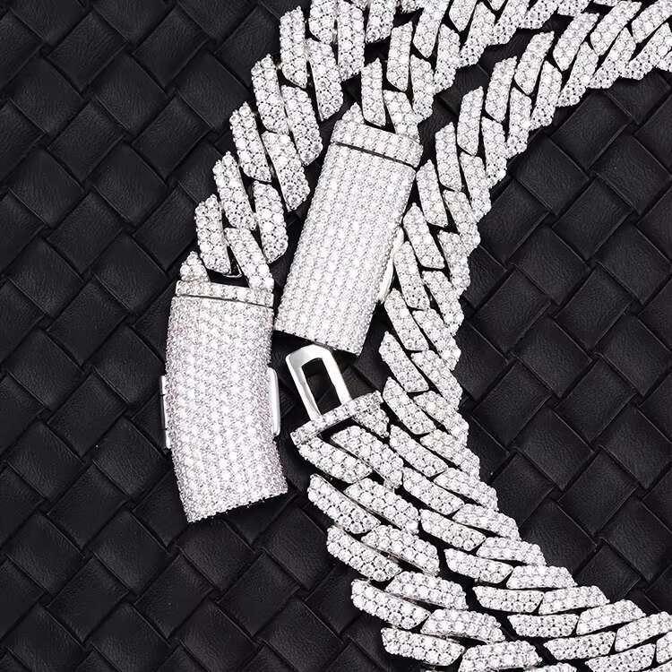 Custom 10mm 12mm 14mm 2rows Cuban Link Chain S925 Silver Vvs Moissanite Passed Diamond test GRA Certificate Hip Hop Necklace