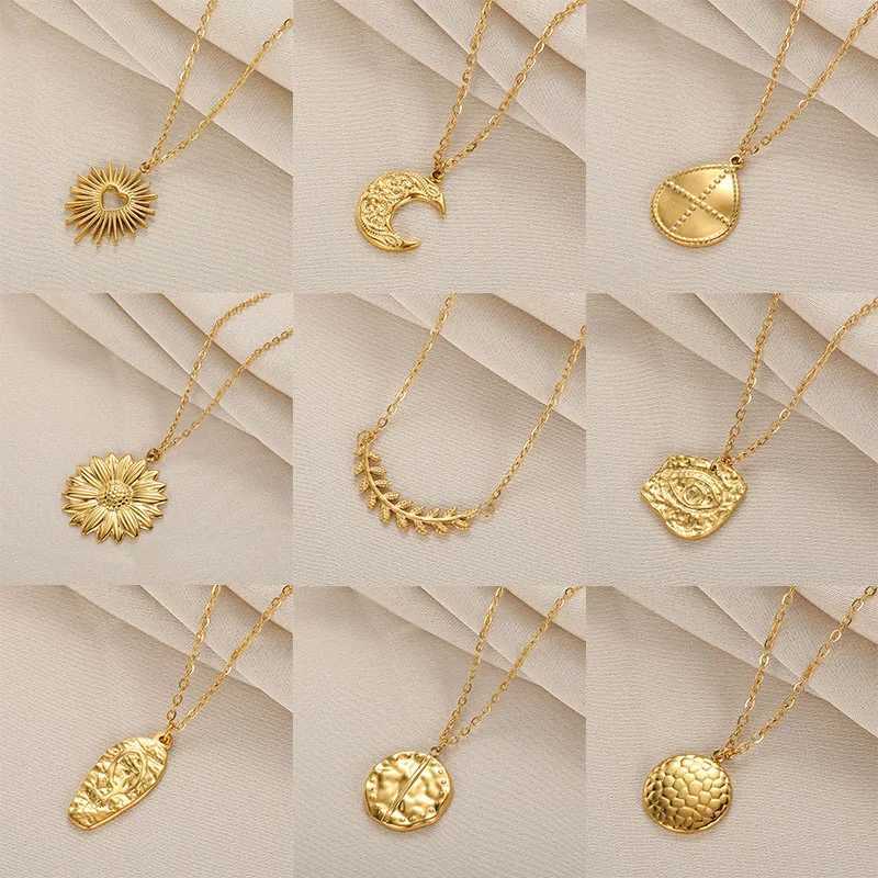 Stainless Steel Heart Pendant Necklaces For Women Fashion Butterfly Chain Geometric Round Pendant Necklace Party Gift Jewelry Z250614