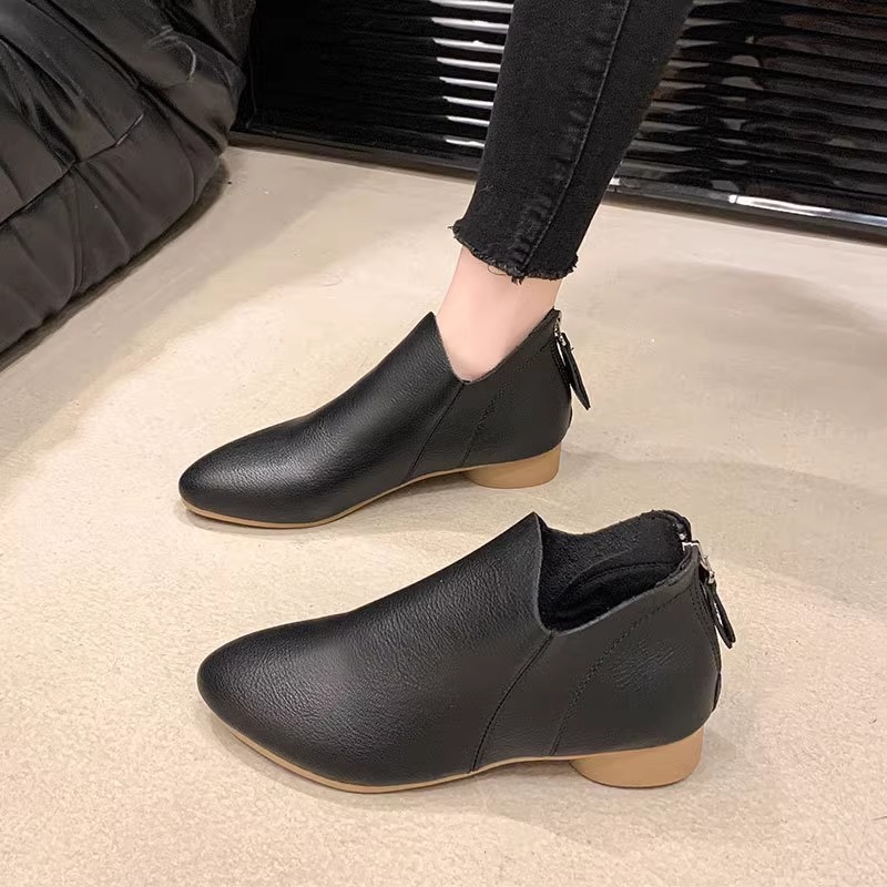 Ddmysports Pointed Toe Ankle For Women New Summer Leather French Style Bare Chunky Heel Soft Sole Martin Spring Autumn Single Boots Outdoor Shoes