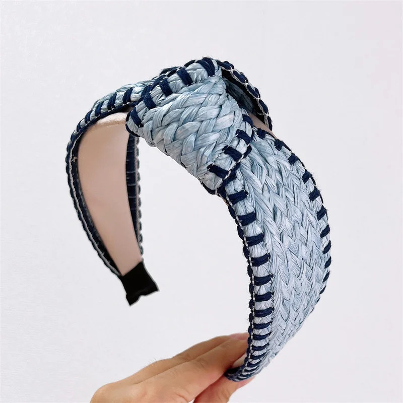 Raffia Knotted Headband Women Ladies Casual Shopping Headpiece Wide Female Hairbands 250610