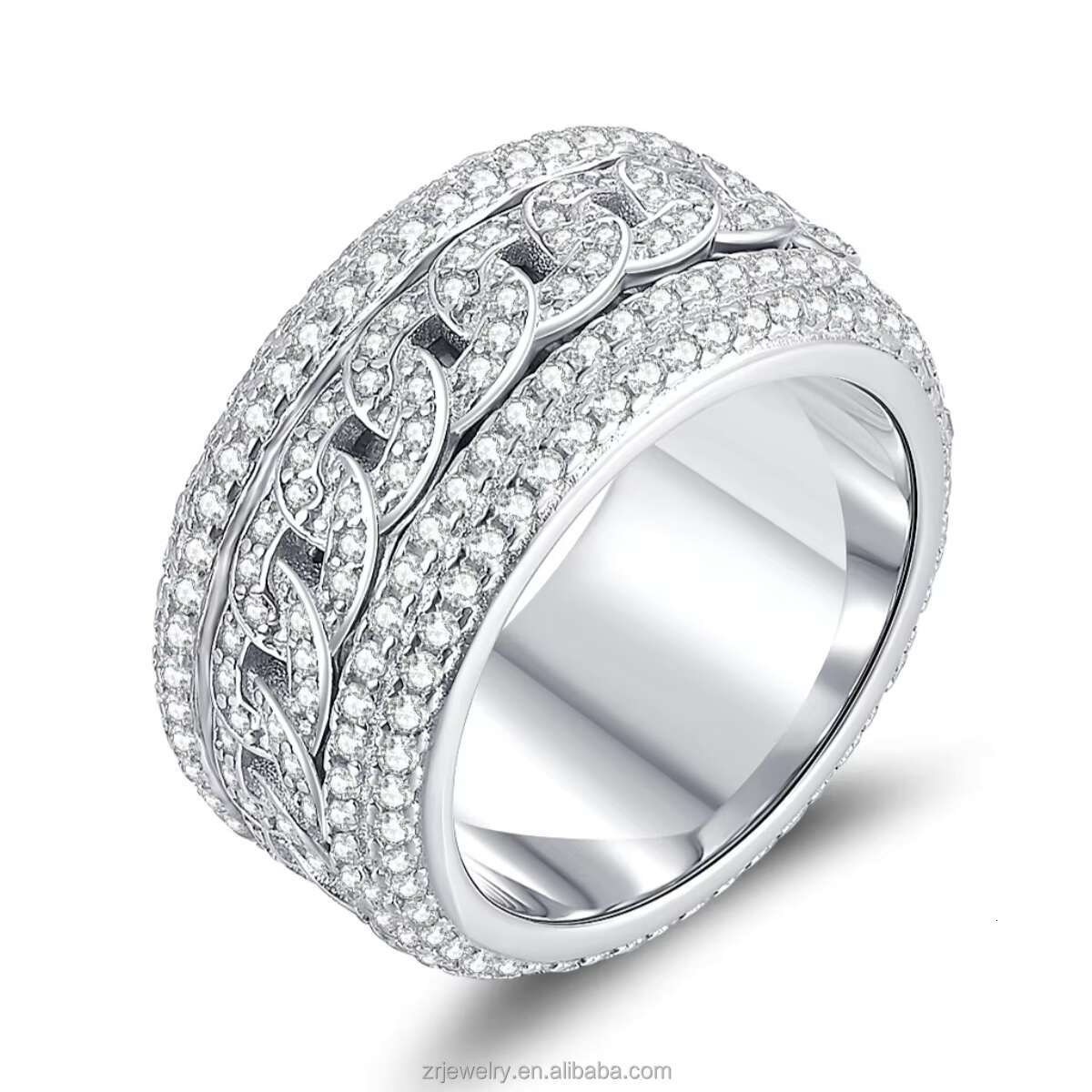 Moissanite 925 Sterling Silver Rings Iced Out Cuban Hiphop Rotate Gold Plated Moissanite Men Ring