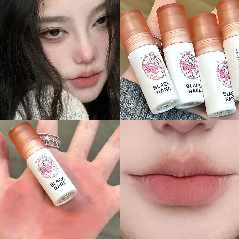 Mist Mud Matte Velvet Gloss Long-lasting Non-drying Nude Peach Lip Glaze Mousse Grey Pink Lipstick Korean Makeup happy