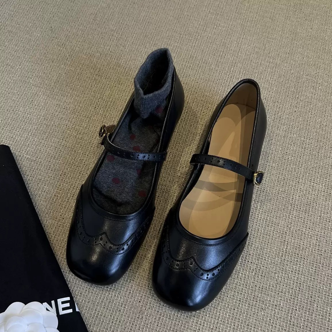 Ddmysports Spring And Autumn New French Style Shallow Mouth Single For Women Round Toe Flat Pink Mary Jane Shoes With One Strap Outdoor Shoes