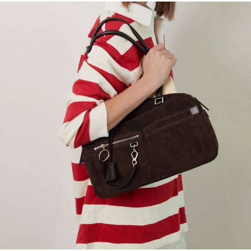Brand Designer Shoulder Fashion Simple Pillow Advanced Vintage Tote Commuter Handbag Suede Travel School Bag