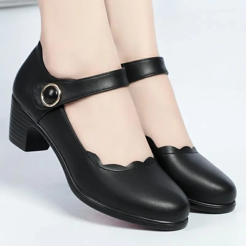 Women Casual Black Patent Leather Buckle Strap High Quality Shoes Lady Fashion Spring Summer Red Comfort Heel Pumps A02 250613