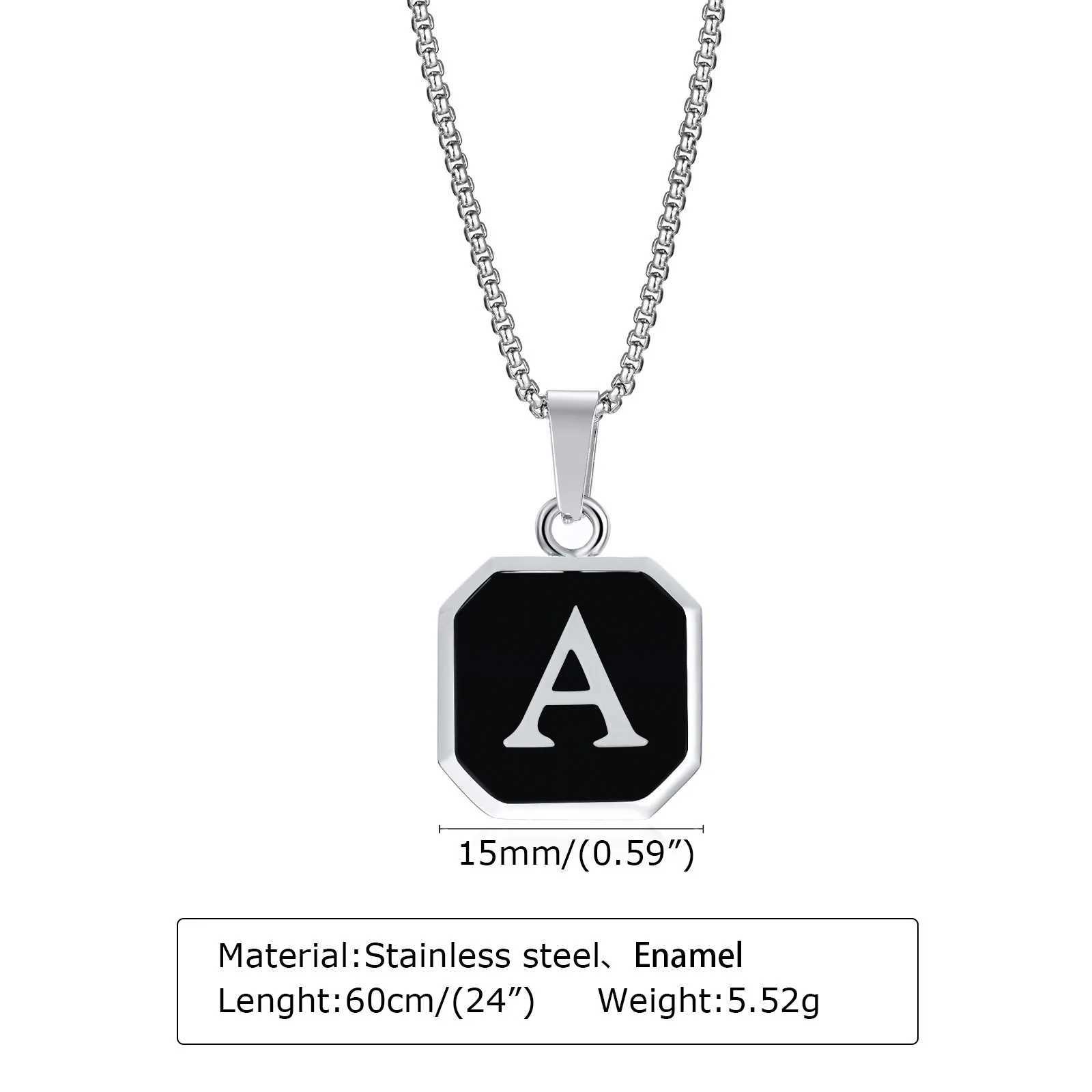Vnox A-Z Initial Letters Men Necklaces Geometric Pendant with Box Cuban Rope Chain Stainless Steel Square Simple Collar Z250614