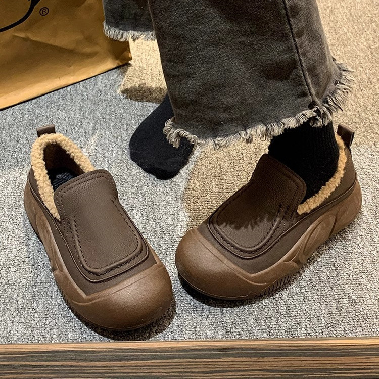 Ddmysports Fleece Lined Warm Thick Soled Furry For Women Autumn Winter New Outdoor Cotton Shoes Slip On Casual Loafers Outdoor Shoes