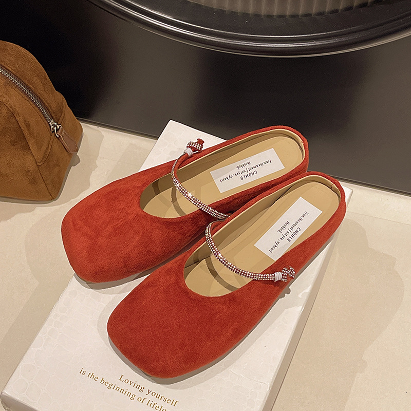 Ddmyoutdoor Evening Breeze Gentle Shallow Mouth Single For Women New Style Rhinestone Shiny Mary Jane Korean Version Grandma Flat Shoes Outdoor Shoes