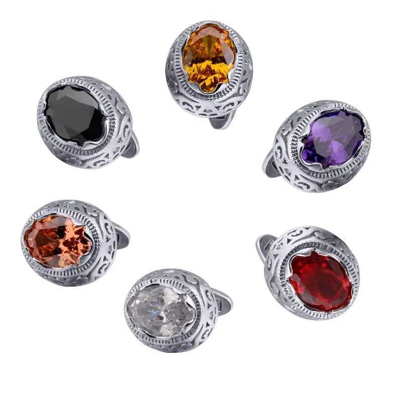 Mens High-end Hollowed Out Zircon Cufflinks Oval Pigeon Egg Gemstone French Sleeve Nail Accessories Casual Business Gifts XJ250614