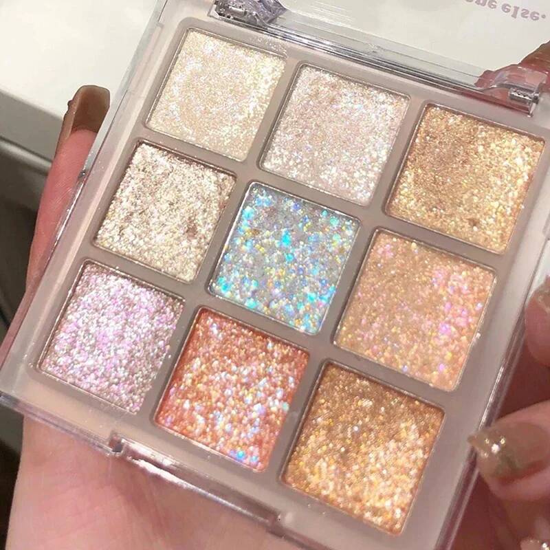 9Colors Full Sequin Glitter Eye Shadow Plate Fine Shimmer Highlighter Eyeshadow Delicate Pearlescent Shiny Eyes Pigment Makeup