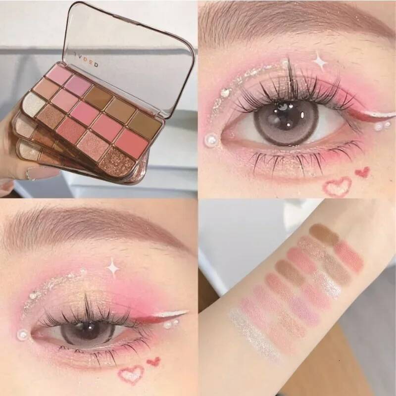 15 Colors Palette Rose Pink Blue Pearlescent Matte Glitter Eyeshadow Shiny Eye Shadow Long-lasting Girlish Eyes Makeup