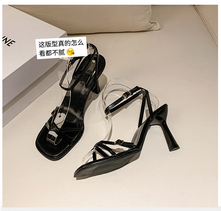 Ddmyoutdoor French Style High Heel Summer New One Strap Square Toe Stiletto Fashion Sandals For Women Outdoor Shoes