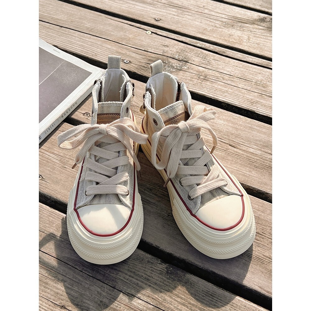 Ddmysports High Top Canvas For Women Spring And Autumn Thick Soled Sneakers New Style Student Niche Versatile Chic Shoes Casual Outdoor Shoes