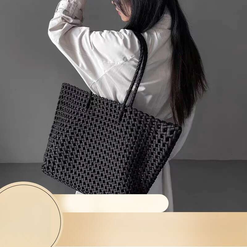 New Woven Large Capacity Bag Style Literary Young Woman's Simple And Versatile Rhombus Rope Shoulder Handbag