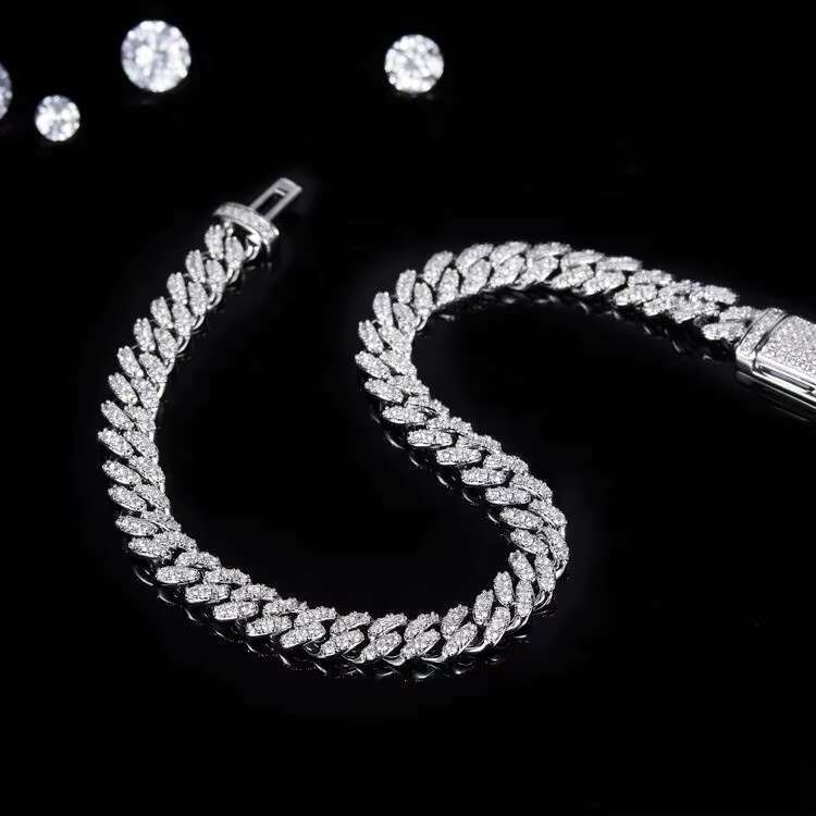 925 Sterling Silver Diamond-Cut Moissanite Chunky 6mm Cuban Link Bracelet Necklace Hip Hop Style for Men Women
