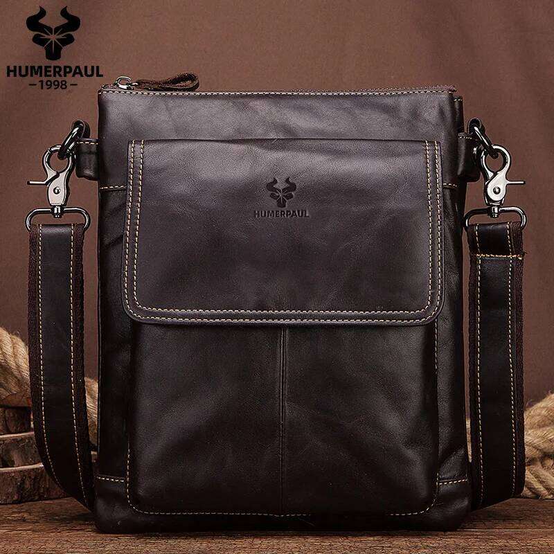HUMERPAUL Brand Genuine Leather Men's Messenger Bag Business Shoulder Bags For Work High Quality Male Cowhide Handbag Bolso