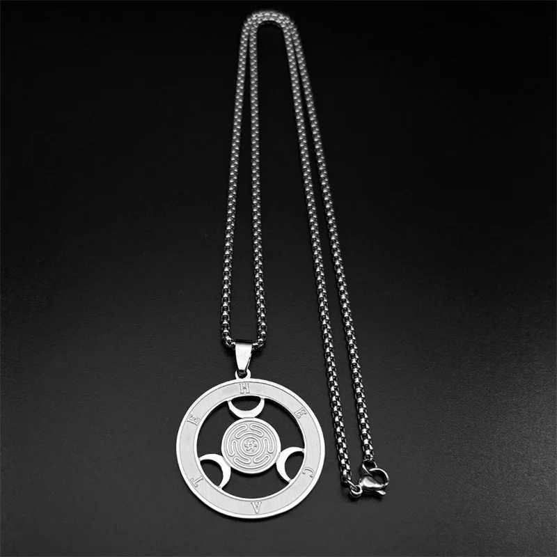 Wicca Triple Moon Goddess Hecate Wheel Stainless Steel Pendant Necklace Strophalos Hecate Magic Symbol Charm PIN Jewelry Gift Z250614