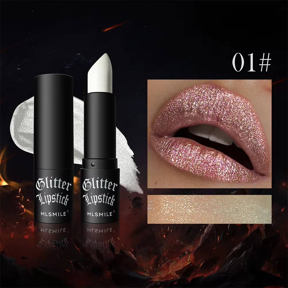 7Colors Glitter Waterproof Long Lasting Diamond Pearlescent Metallic Lipstick Black Lipgloss Women Lips Makeup Cosmetic happy