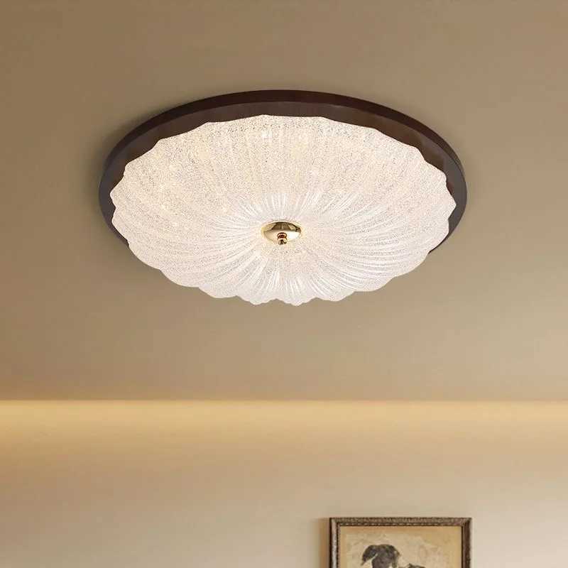 French Retro Solid Wood Bedroom Lamp Creative Shell Ceiling Lamp High-end Sense Full Spectrum Eye Protection Room Ceiling LampXJ2500613