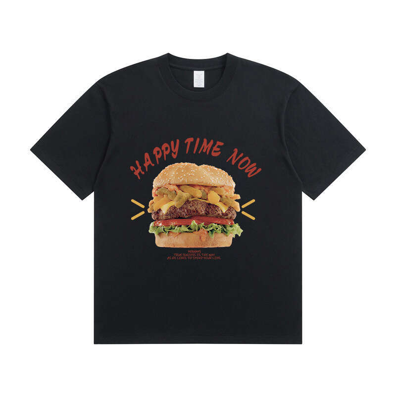 Creative Burger Crew Neck Summer Casual Fashion Pure Cotton Short Sleeve T-Shirt Unisex Base Shirt Daily Wear