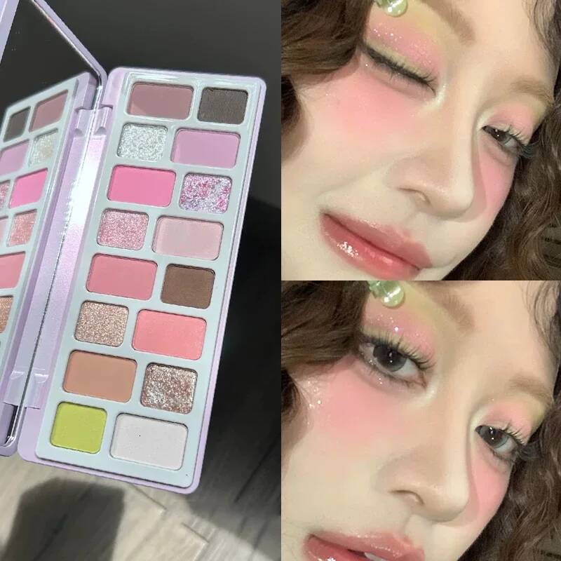 Spring and Summer Sweet Juice Pink Green Contrast 16 Color Eyeshadow Makeup Palette Matte Pearlescent Glitter Eye Shadow