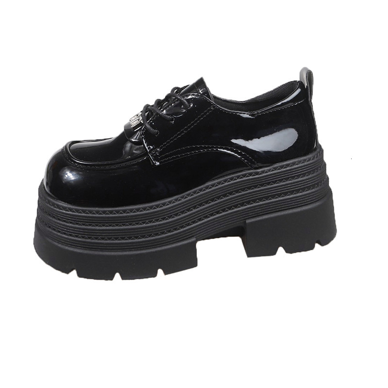 Ddmysports Platform Lace Up Spring New Style Petite Height Increasing Versatile Patent Leather Single Shoes For Women Lightweight Comfortable Outdoor 