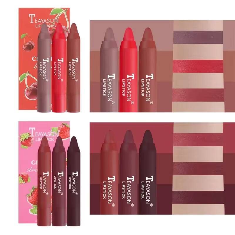 3pcs/set Velvet Matte Lipsticks Set Long Lasting Waterproof Sexy Red Nude Lip Stick Tint Pen Natural Makeup Beauty Cosmetic happy