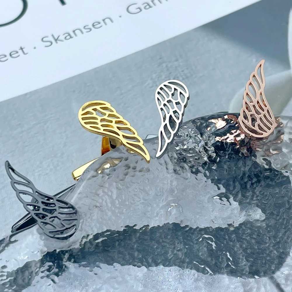 Exquisite Angels Wing Cufflinks Stainless Steel Feather Cuffs Button for Mens Husband Shirt Sleeves Buttons Wedding Jewelry XJ250614