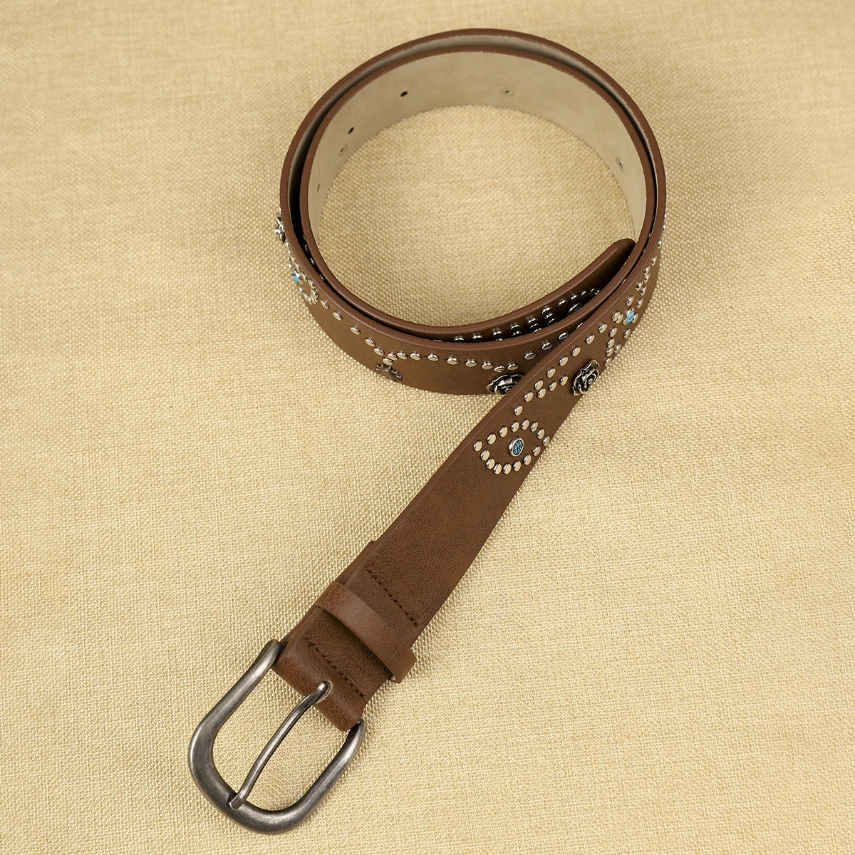 1 womens coffee color PU belt bohemian style belt metal flowers fashion clothing must-have shopping first 250610