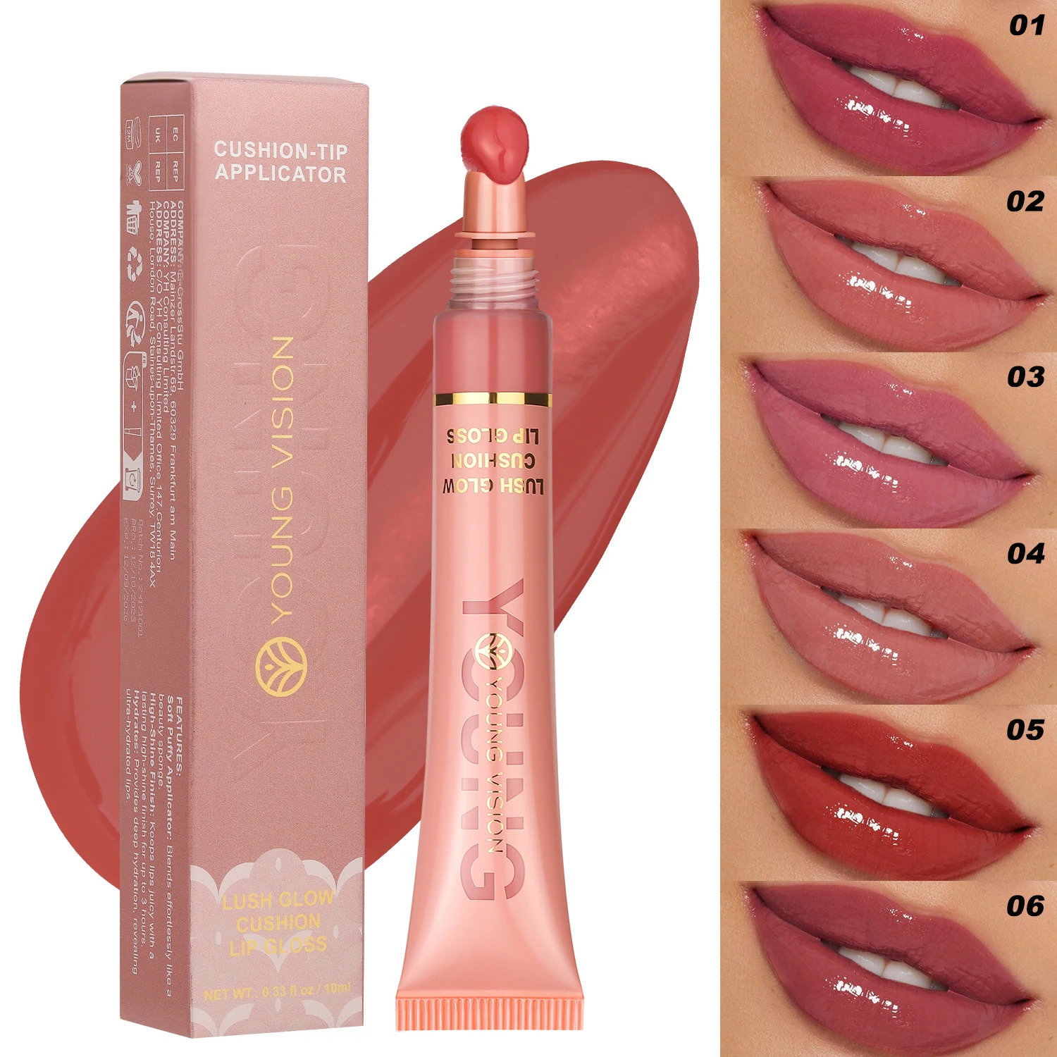 YOUNG VISION 6 color Liquid Water Lip Color Plush Brush Head Squeezing Lip Color Lip Glaze 250614