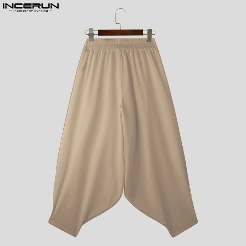 Men Wide Leg Pants Solid Color Elastic Waist Loose Casual Trousers Men Oversize Streetwear Fashion Long Pants S-5XL INCERUN 250529