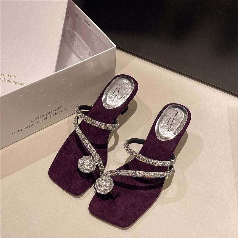 Ddmyoutdoor French Fairy Style Rhinestone Toe Ring Sandals For Women Summer Outdoor Silver Soft Sole New Vacation Beach Slippers Outdoor Shoes