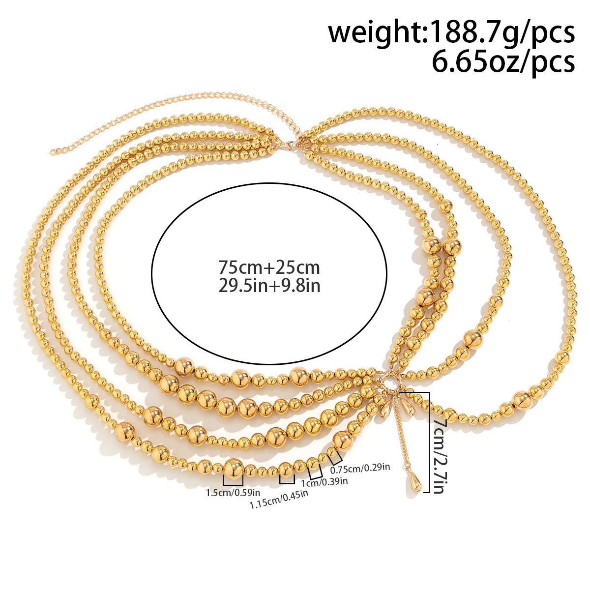 Salircon Fashion Simple Irregular Multi-layer CCB Ball Bead Waist Chain Sexy Party Club Body Chain Womens Aesthetic Jewelry 250610
