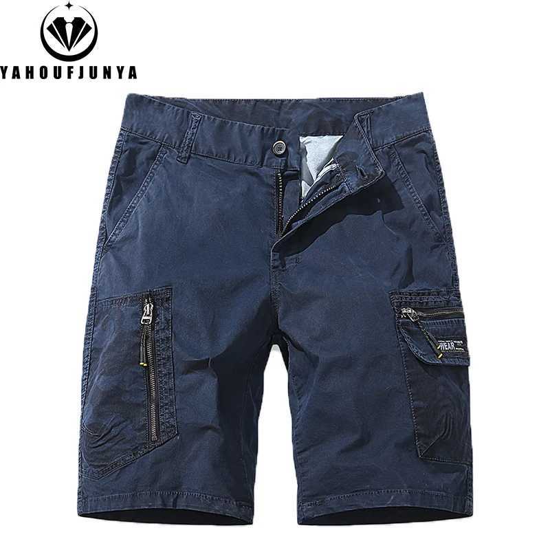 2024 Men Summer Outdoor Leisure Loose Cotton Cargo Shorts Men Buttons Comfortable Solid Color Straight Fashion Design Short MaleW250614