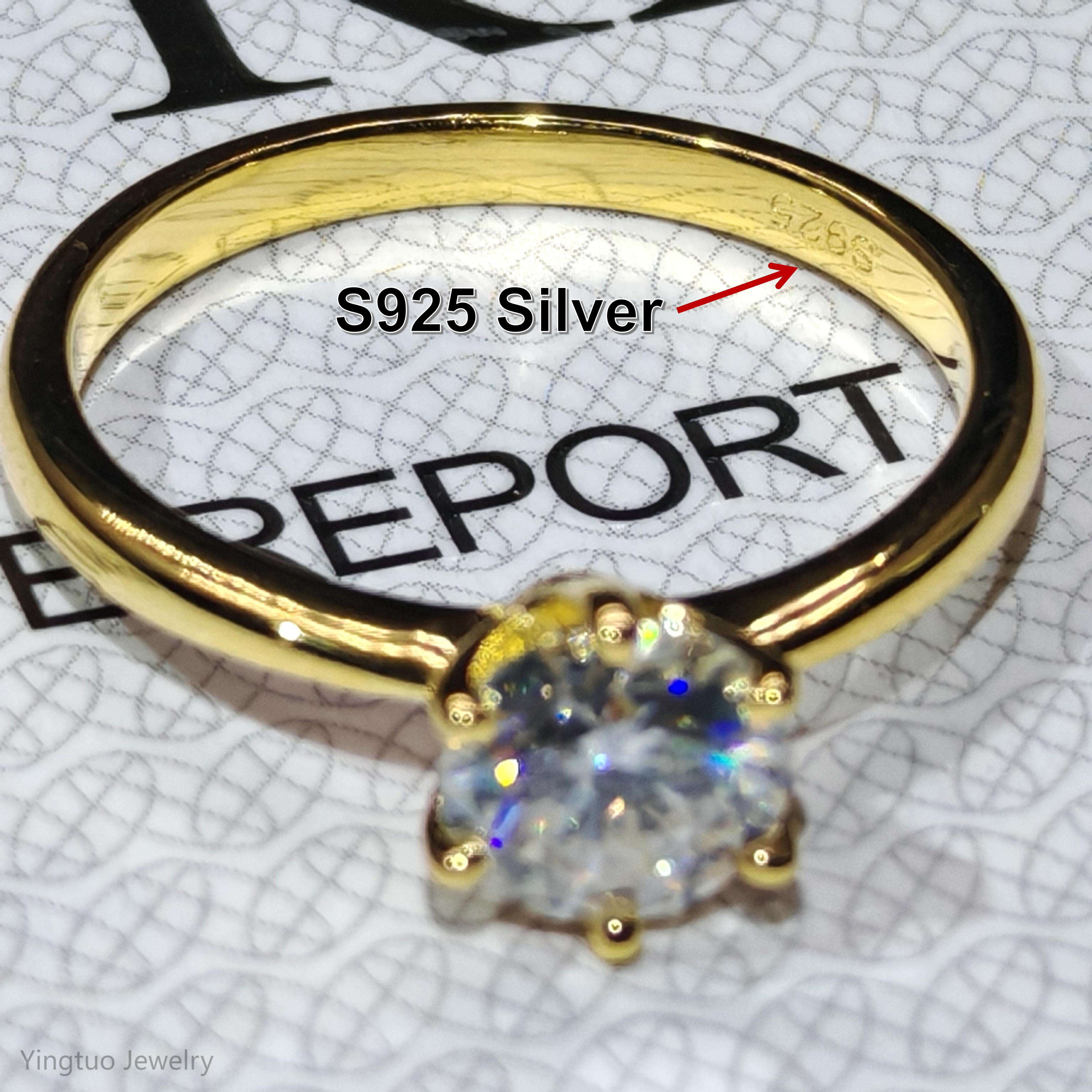 Wholesales Prices Hip Hop S925 Six Claw 6.5mm 1 Ct Moissanite D VVS1 Rings S925 18k White Gold Yellow Gold Plated With GRA