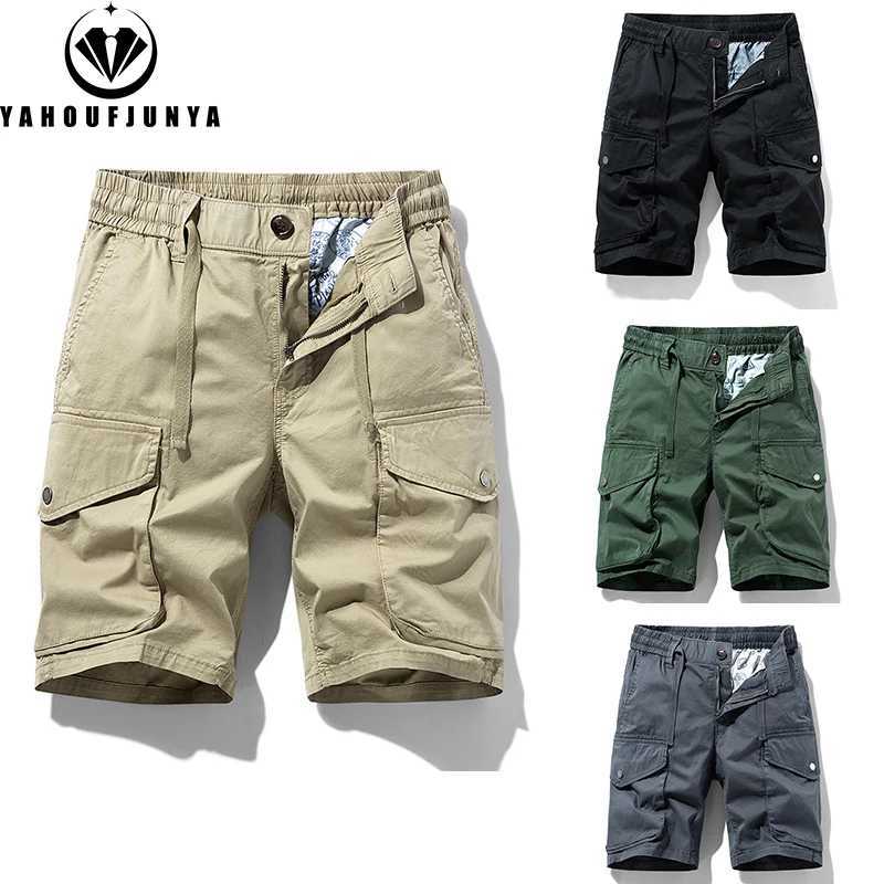 2025 Men Summer Solid Cotton Outdoor Cargo Leisure Shorts Men Drawstring Buttons Straight Loose Fashion Brand Short Male Pants W250614