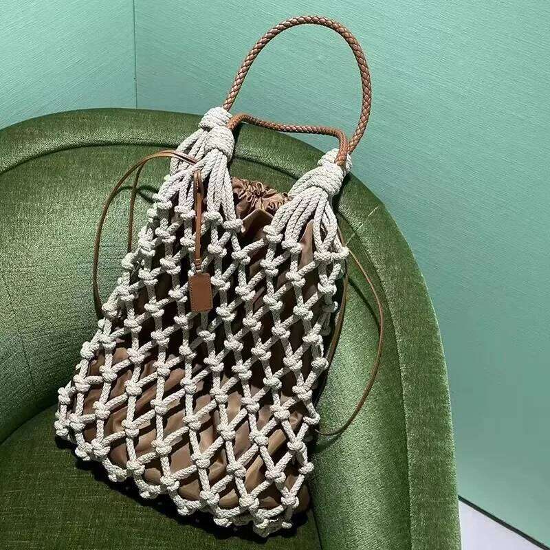 Summer Beach Bag For Women Mesh Rope Knitted Bucket Shoulder Bags Reticulate Hollow Travel Shopper Totes Ladies Fashion Handbag