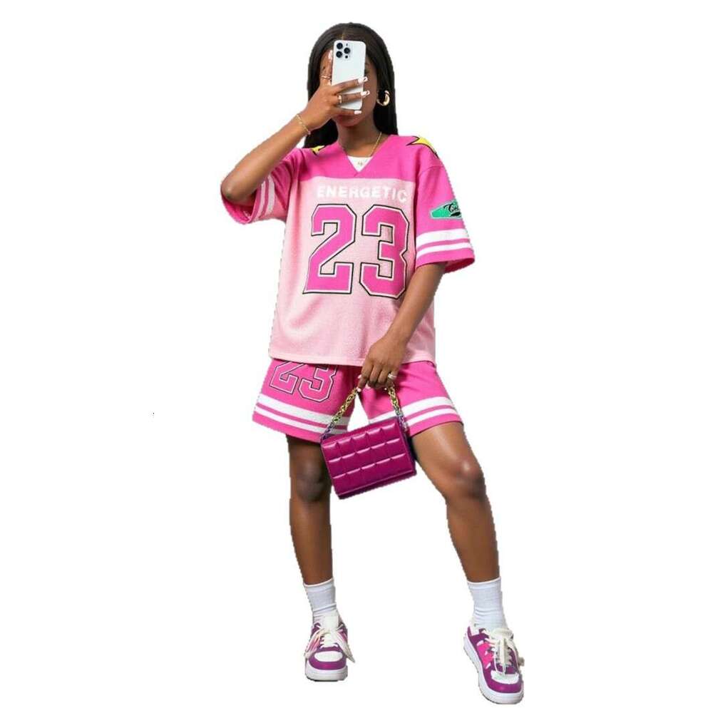 Summer New Fashion Sports Style Digital Print Loose T-Shirt And Shorts Women's Two-Piece Set B5