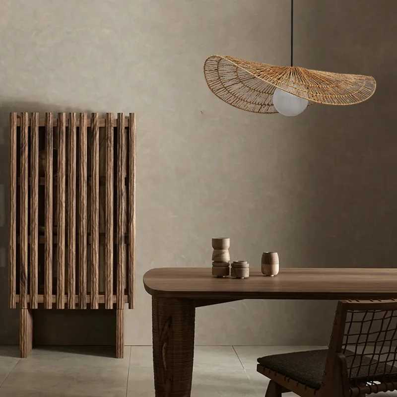 Wabi Sabi Rattan Chandelier Retro LED Weaving Pendant Lamp For Dining Room Bedroom Restaurant Bar Vintage Hemp Rope pendant LampXJ2500613