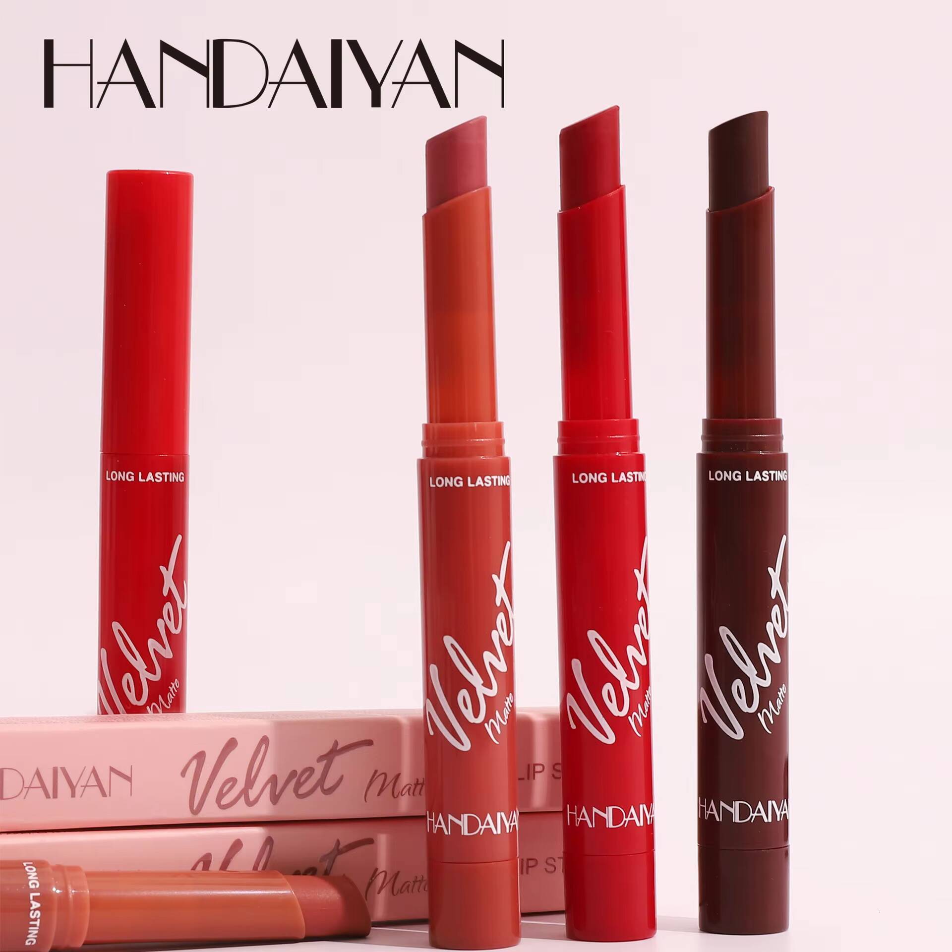 Handaiyan 8 Colors Matte Waterproof Velvet Nude Lipstick Pink Red Sexy Lip Matt Long Lasting Pigments Makeup happy