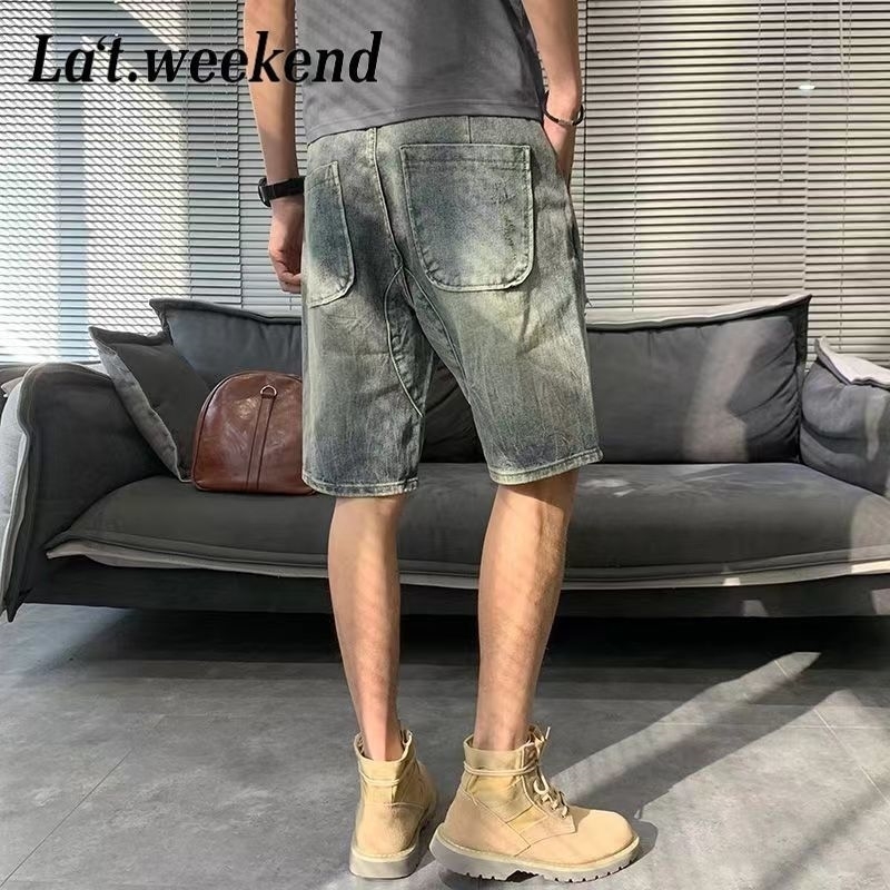 Ripped Denim Shorts Mens Trendy Loose Casual Retro Fivepoint Pants Summer Midsize w250520