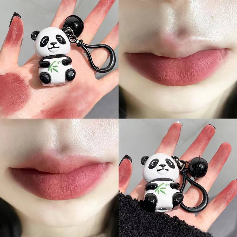 Cute Panda Keychain Velvet Matte lip Mud Grey Red Brown Pink Not Easy Fade Lips Tint Nude Lipsticks Dupes Korean Makeup Cosmetic happy