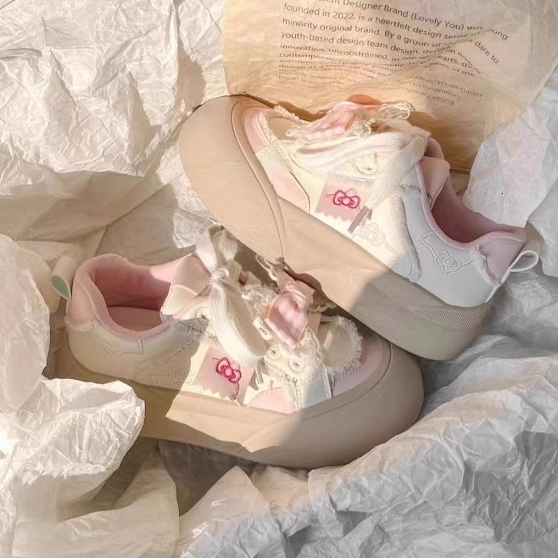 Ddmysports New Bowknot Versatile Casual Sports Sneakers For Women Thick Soled White Bread Shoes Outdoor Shoes