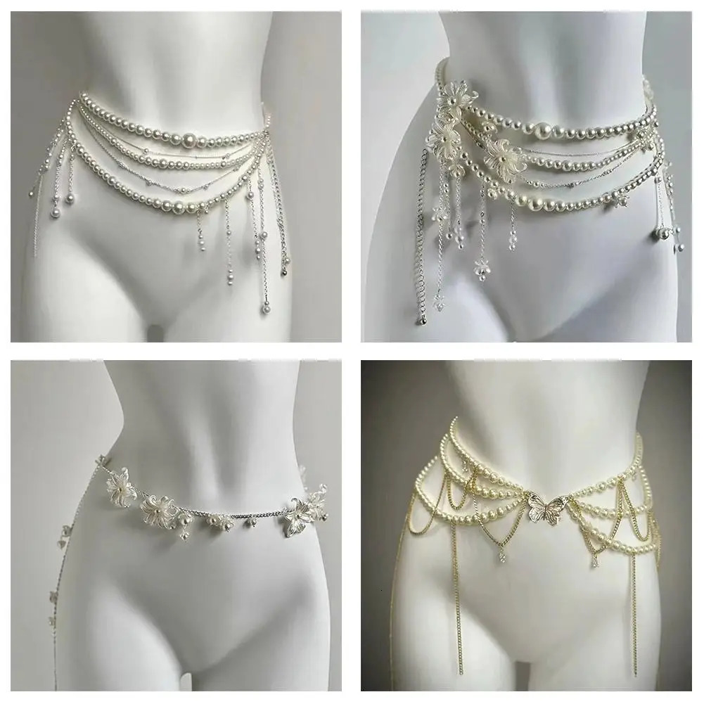 Gothic Pearl Cross Tassel Charm Belly Waist Chain Women Beaded Beach Bikini Body Chain Sexy Jewelry Party Access 250610