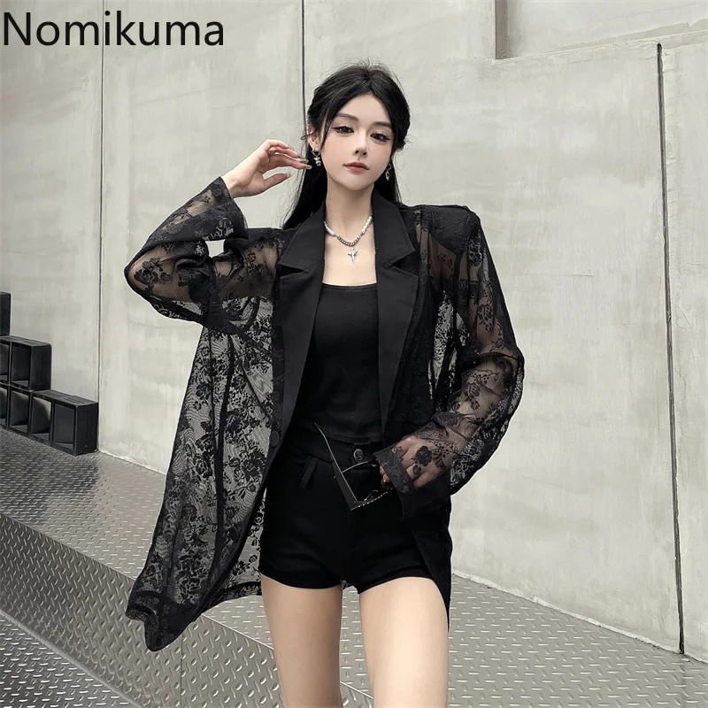 Women Clothing Summer Thin Jackets Womens Patchwork Lace Temperament Coat Sexy Y2k Tops See Through Oversized Outerwear 250611